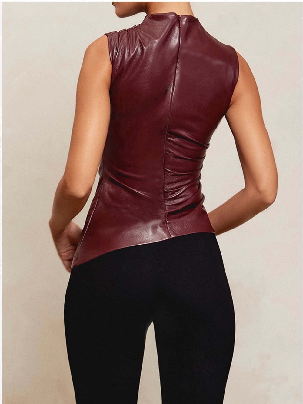 House of CB Burgundy Sleeveless Faux Leather Tank - Picture 3 of 5